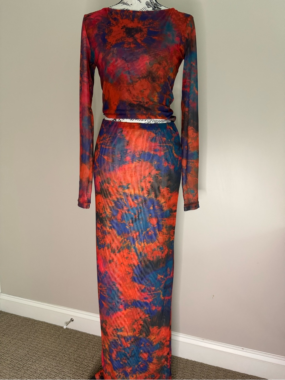 Ronny Kobo Vera Tie Dye Mesh Top & Maxi Skirt Set Size S NWT